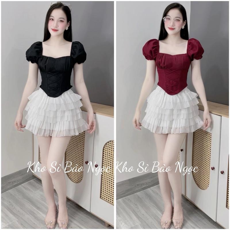   S45 CÓ BIG SIZE  Set Áo Đan Eo  Kèm Chân Váy Tầng Ngắn Nữ Kho Sỉ Nguyễn Bảo Ngọc 