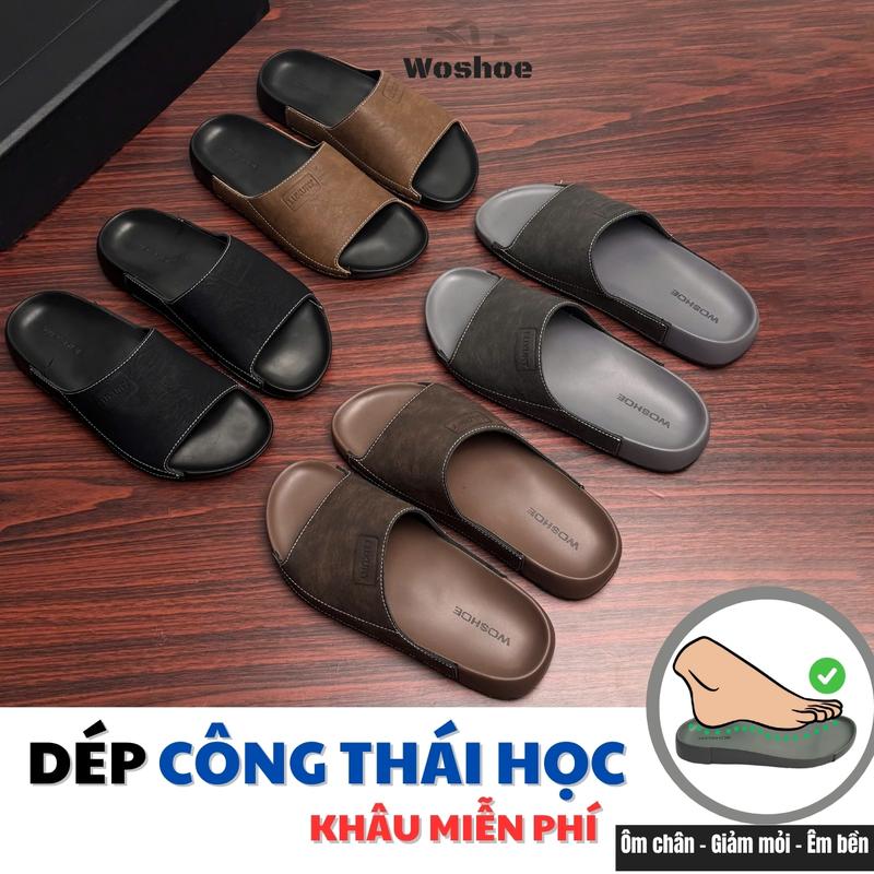 [DÉP CÔNG THÁI HỌC] Dép Nam Siêu Bền Da Sáp LUXURY WOSHOE Dép Da Đúc Nam Cao Cấp Đế Cao Su Êm – Ôm Chân Cực Bền