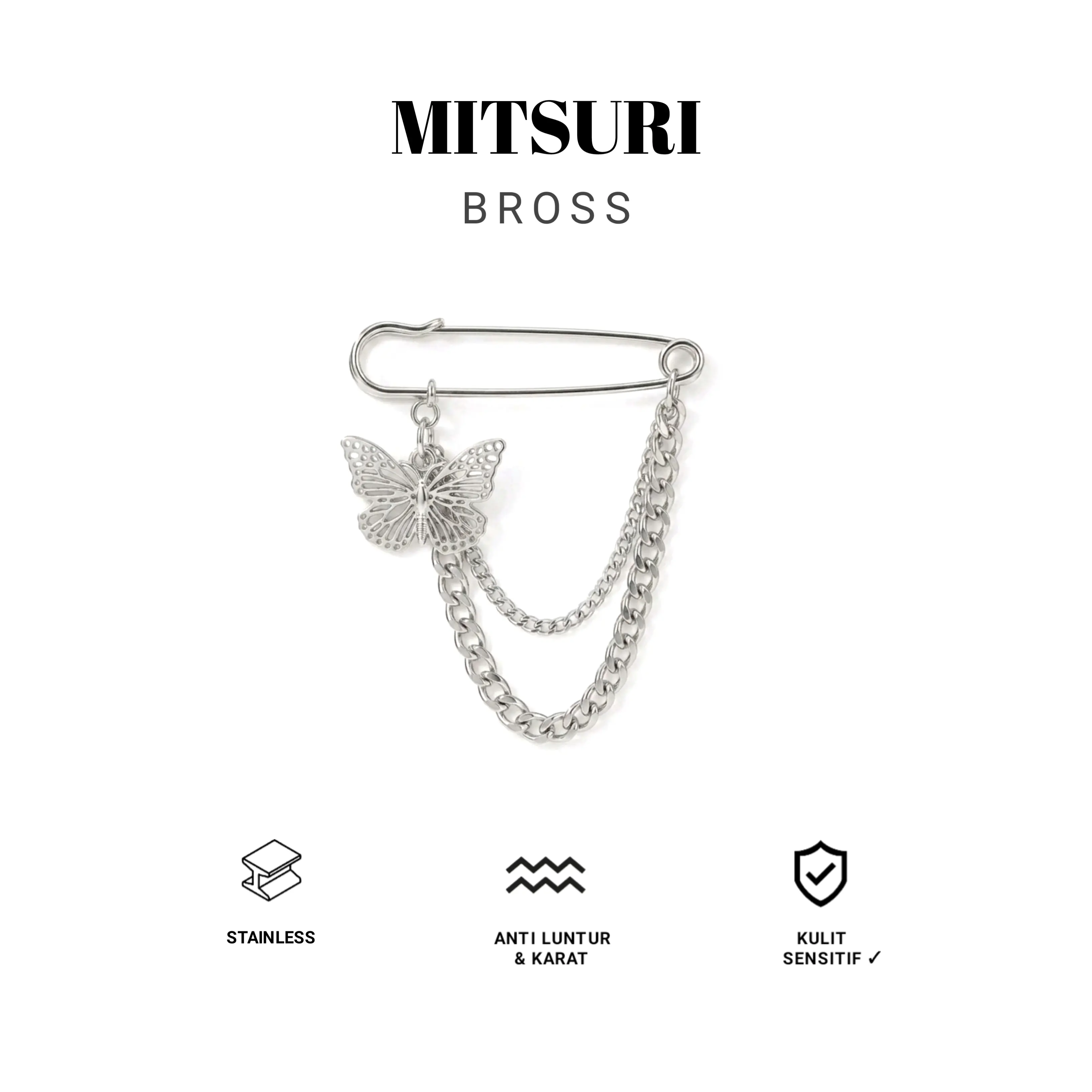 Herauve Bros Mitsuri Bros Pin Rantai Charm Mutiara Kupu-Kupu untuk Harajuku Gothik Punk