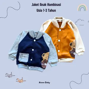 Jaket Varsity Baseball Bayi Anak Usia 0-3 Tahun Sweater Anak Dua Tone Warna Motif Bear Fashion Jaket