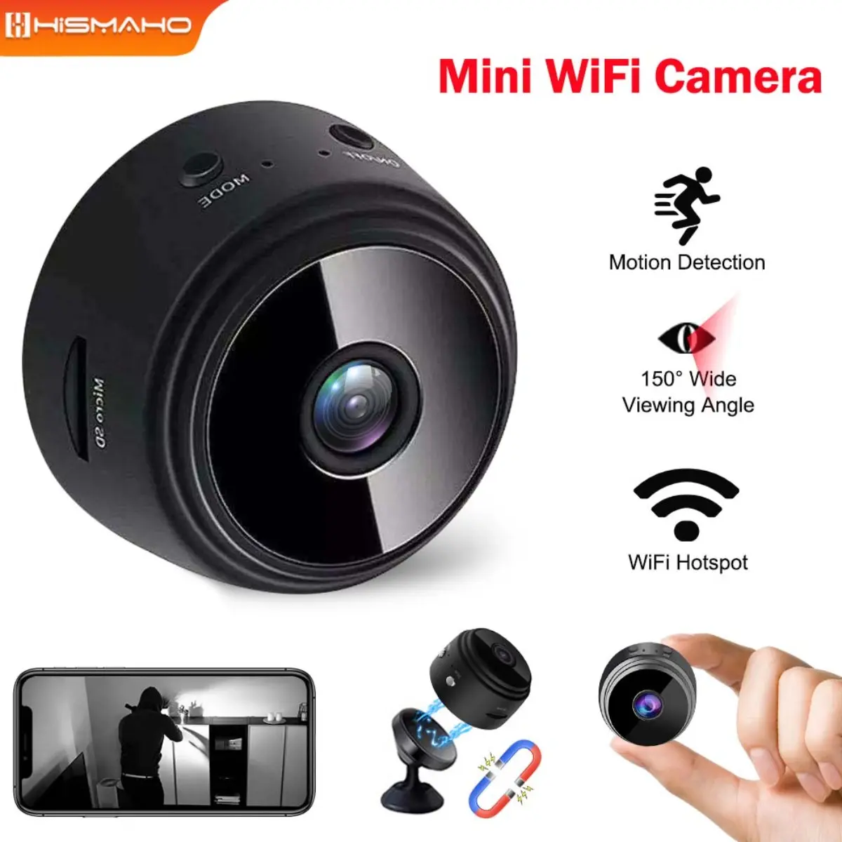 Mini WiFi camera, A9, indoor and wireless, with battery, CCTV monitor, security protection, smart home video surveillance, night vision, jk27.01