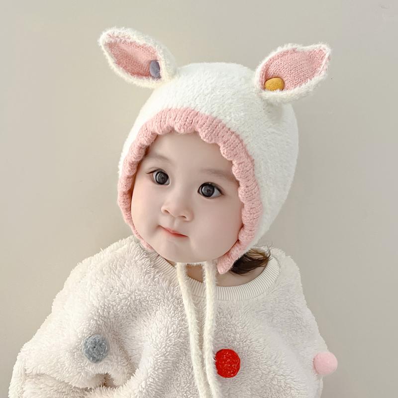 Mũ Em Bé Có Tai Thỏ Dễ Thương Mũ Len Dệt Kim Màu Trơn Hoạt Hình Cho Trẻ Sơ Sinh Bảo Vệ Tai Ấm Áp Cho Mùa Đông Mũ Bịt Tai Cho Trẻ Mới Biết Đi 6-24 Tháng