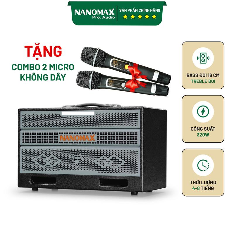  Loa Kéo Xách Tay Nanomax X-17 Bass Đôi 16cm Công Suất 320w Tặng 2 Micro UHF 