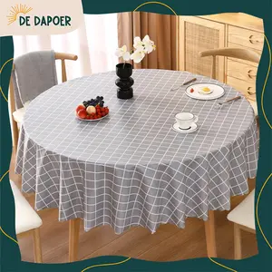 Taplak Meja Bulat Motif Square Aesthetic Cover Meja Makan Waterproof Bahan PEVA