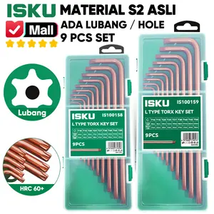 ISKU Kunci L Bintang Set 9 Pcs S2 Steel Torx Ada Lubang Tengah Security Key Extra Panjang Anti Slek Alat Buka Baut Cakram Sensor Mobil Motor Mesin Elektronik Torsi Badak Perkakas Bengkel Mekanik Tahan Banting T10 Hingga T50