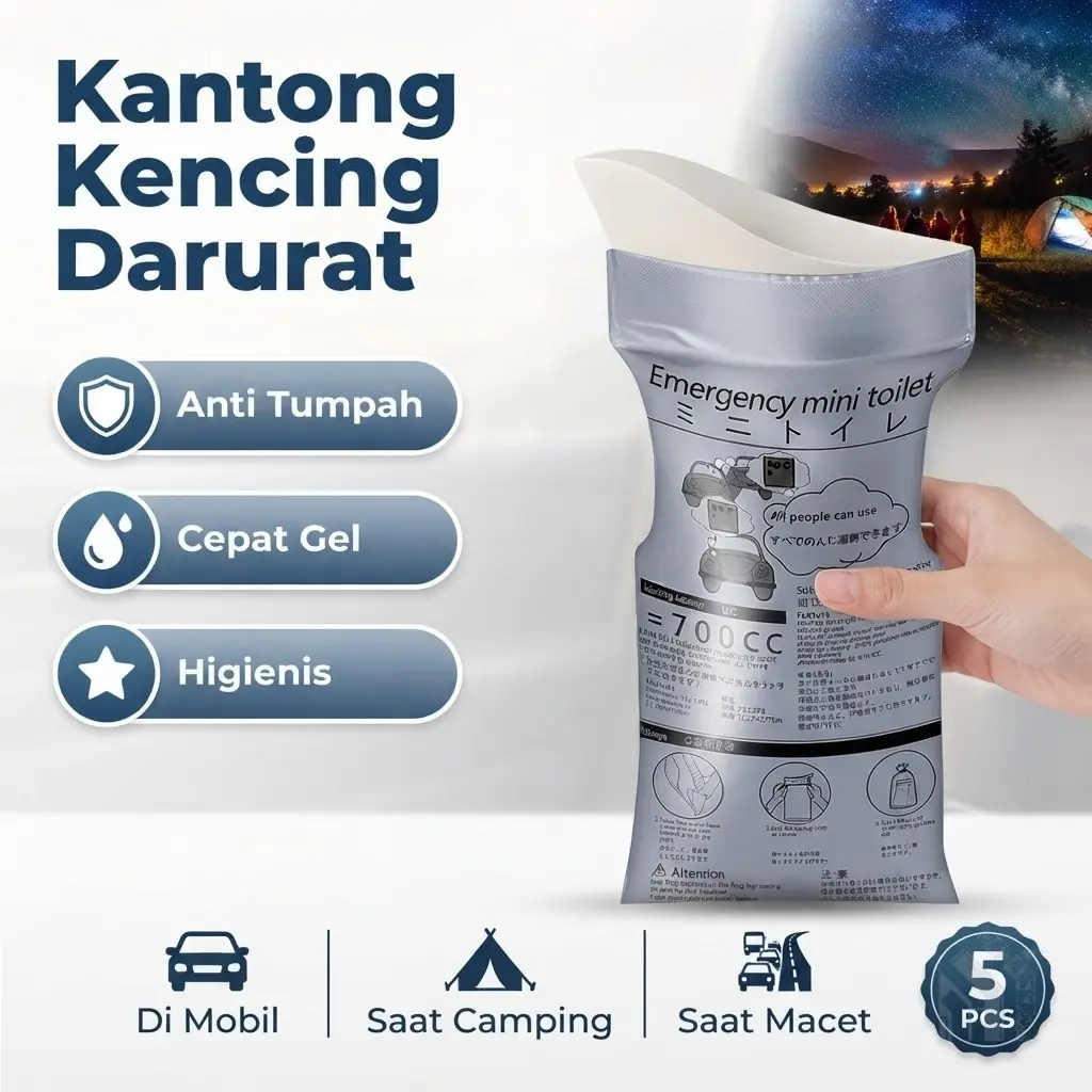 Kantong Kencing Darurat Portabel Sekali Pakai Higienis Praktis Anti Tumpah Anti Bau Solusi Buang Air Kecil Perjalanan Jauh Mobil Camping Macet Kapasitas 700cc Mengubah Cairan Menjadi Gel Aman Nyaman Pria Wanita Anak Anak
