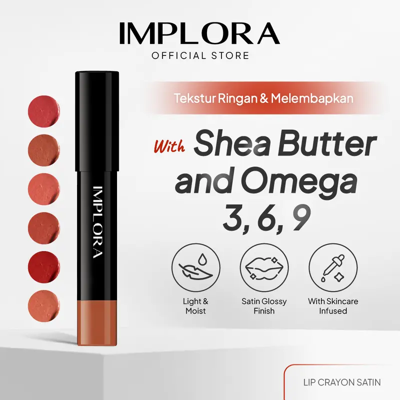 Implora Lip Crayon Satin 3,5 gr | Lipstik Ringan | Gloss Satin Finish 0
