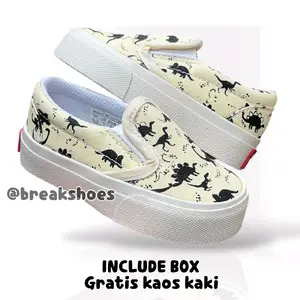 Sepatu anak motif dino slip on anak laki laki dan perempuan
