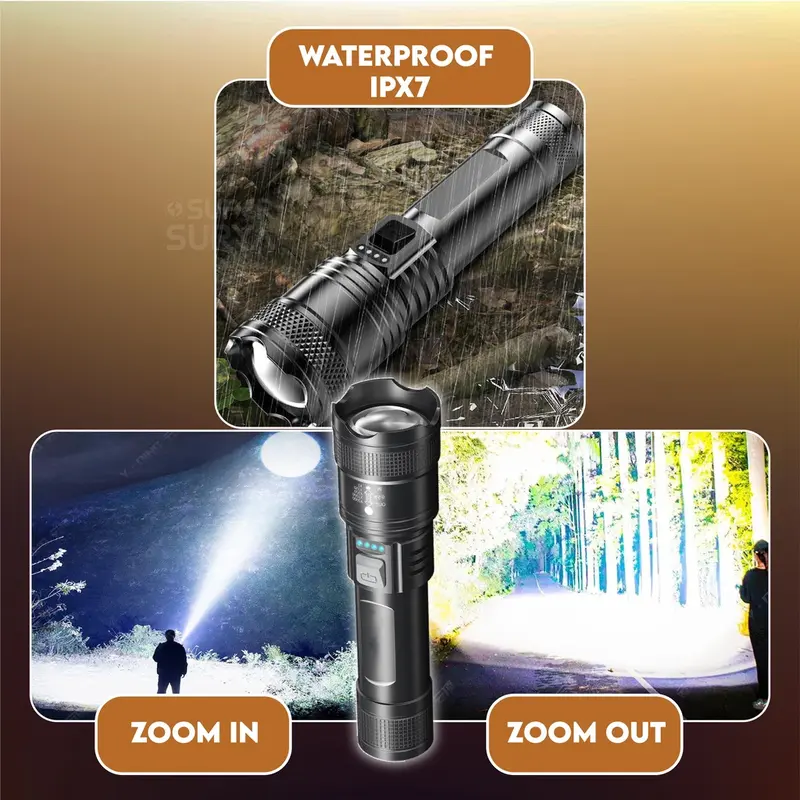 WEWANT Senter P50 LED Super Terang 300 Lumens Lampu Cas Flashlight Zoom Swat Police Rechargeable Baterai 3