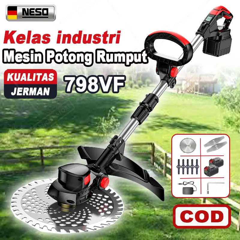 NESO Mesin potong rumput 598V/398V/298V Mesin pemotong rumput Pemangkas Rumput Listrik dengan Baterai Li-ion Elektrik Cordless Lawn Mower Electric Grass Trimmer NT1599