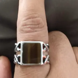 Cincin Perak Batu Mata Harimau Buatan Coklat Antik Cincin Punk Resin Batu Pola Buatan Pria Aksesori Elegan Pesta Ring