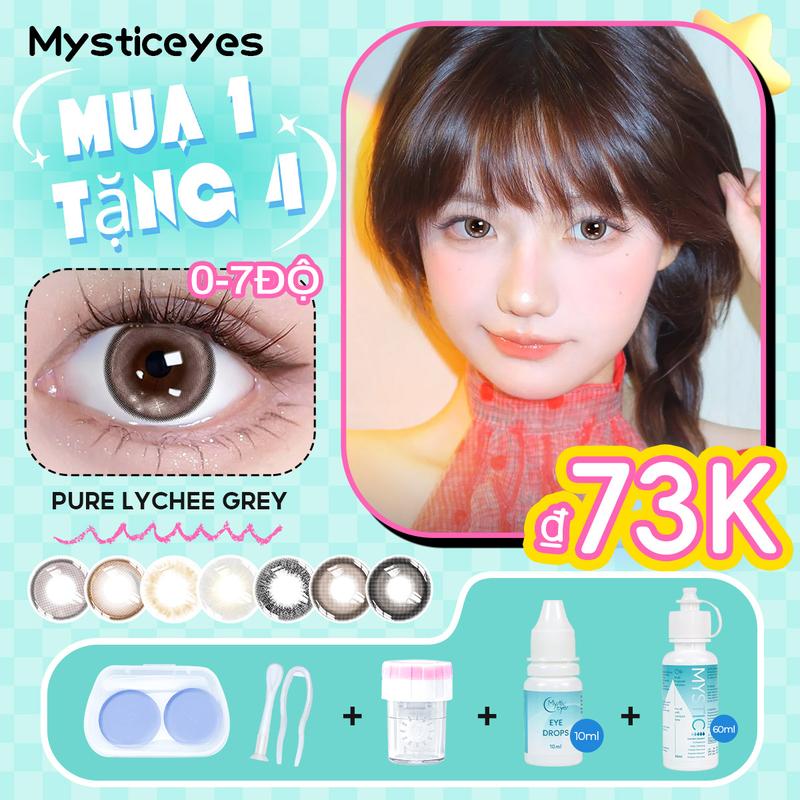 [Mua 1 Tặng 4] 0-7 độ  Kính áp tròng + nước rửa + hộp đi kèm + 10ml thuốc nhỏ mắt + 60ml dung dịch bảo vệ mắt 14.0mm-14.5mm  6 tháng nhiều màu sắc mysticeyes
