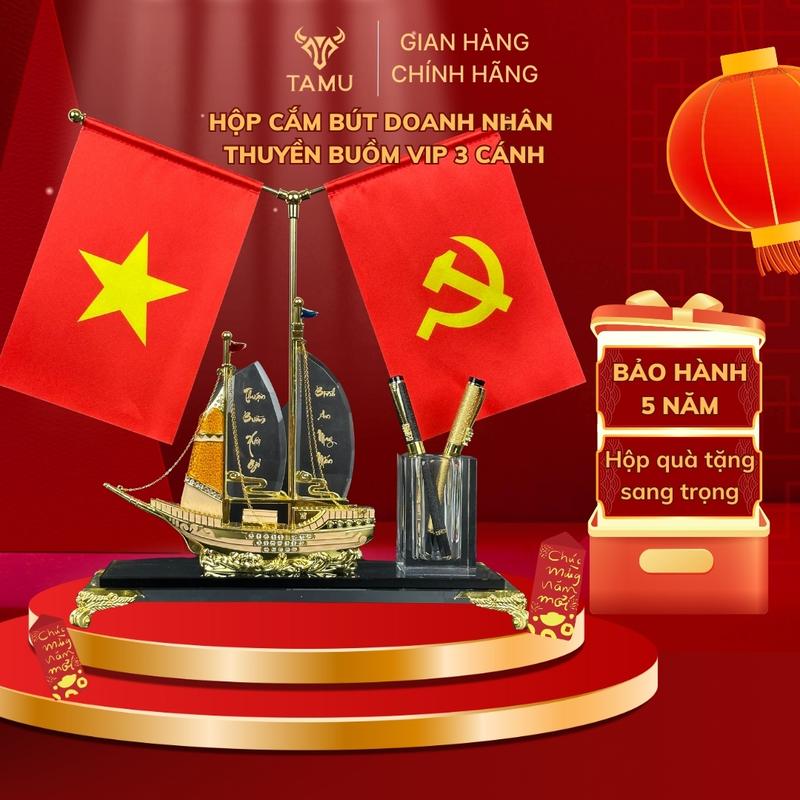 [TỔNG HỢP] Hộp Cắm Bút Doanh Nhân Tamu Thuận Buồm Xuôi Gió Đồng Mạ Vàng 24K và Pha Lê K9 Kèm Hộp Quà Tặng