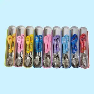 Sendok Set Anak Stainless Steel Alat Makan Sendok Garpu Sumpit Anti Karat/Peralatan makan set Kotak Plastik Kitchenware