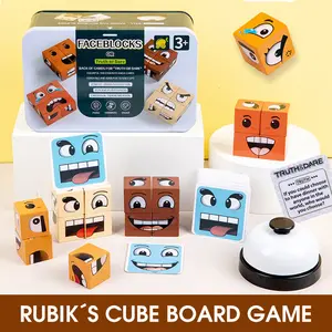 Iron Box of Expression-changing Magic Cube Building Blocks Children's Battle Toy Parent-Child Board Game Wooden Truth or Dare Game