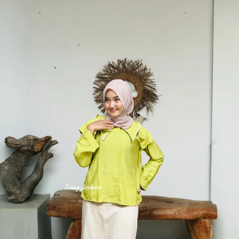 Kemeja Kerah Sailor Top Blouse Renda Korea Style Atasan Wanita Lengan Panjang 2
