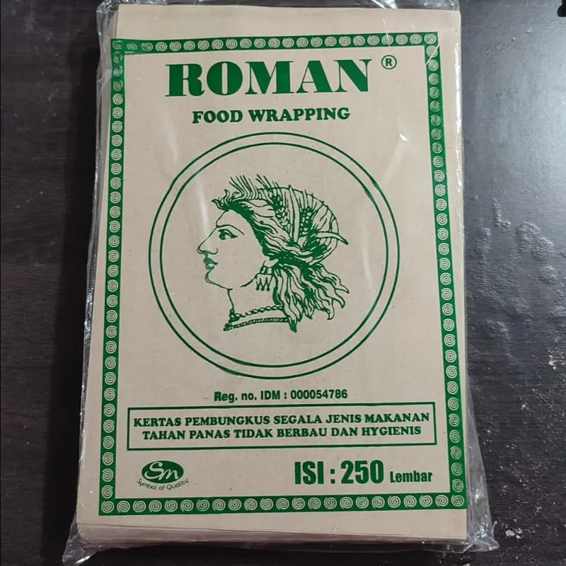 250pcs Kertas Nasi Coklat Merk Roman Hijau/Bungkusan Nasi Warteg kertas sekali pakai 1