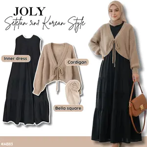One Set Wanita 3in1 || Cardigan Rajut Inner Dress Bella Square || Setelan Outfit Korean Style Kekinian-AB38