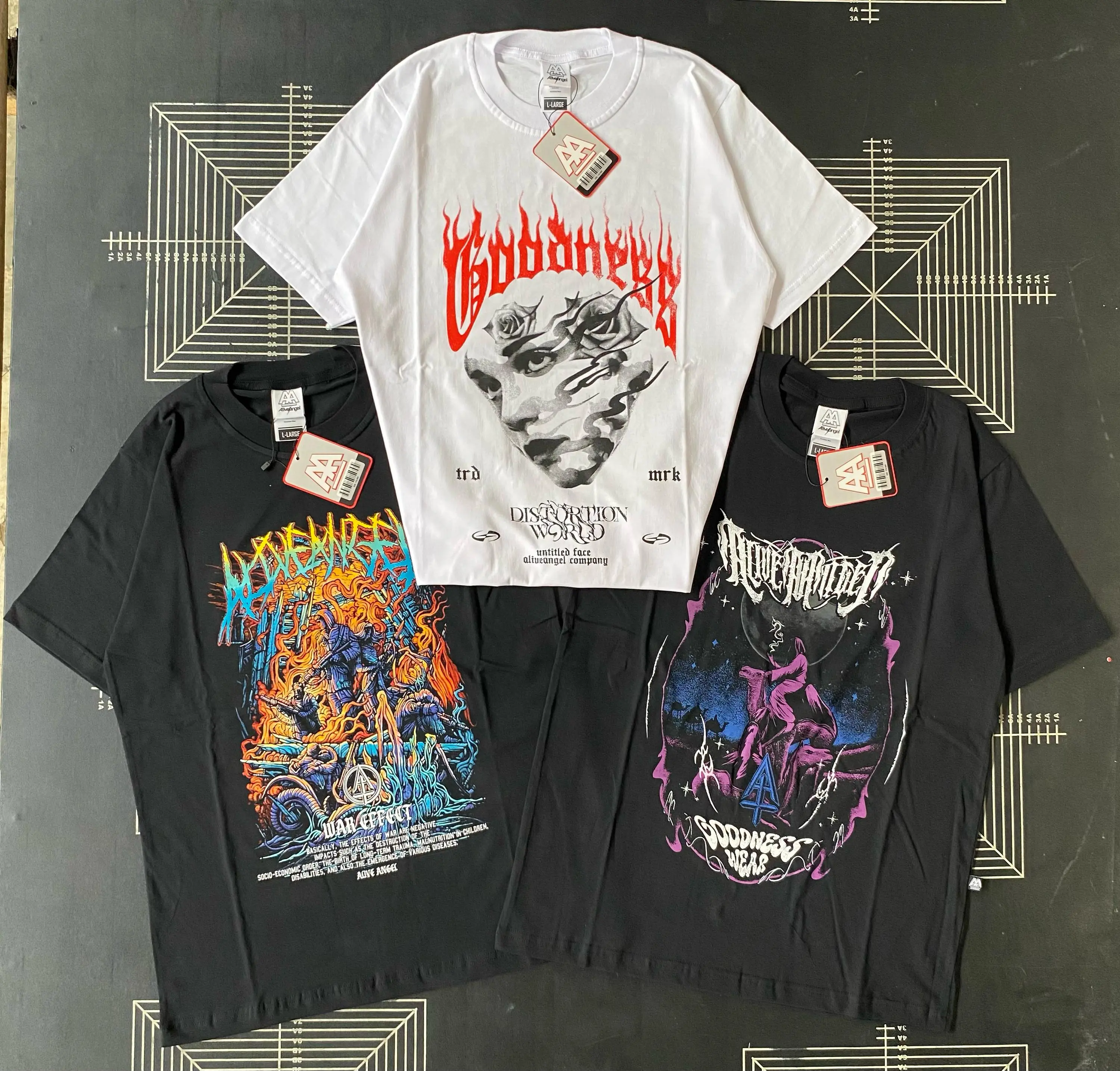 ( Free Stiker ) Beli 1 Dapet 3 Kaos Metal Hitam Putih Premium Original Alive Angel Goodness Bahan Katun Combad 30s Pria & Wanita Art Darkness