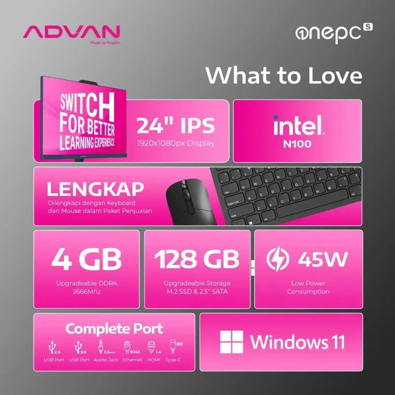 Advan All In One PC AIO One PC S Intel N100 4GB/128GB Windows 11 Original 7