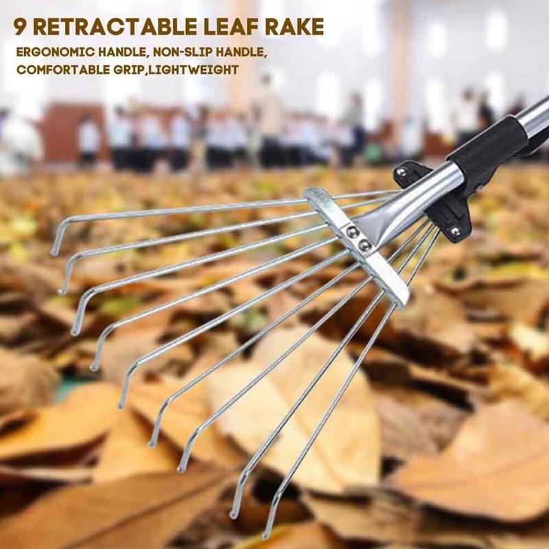 Product Introduction of Grass Rake 9 Teeth Stainless Steel Rake Adjustable Steel Rake With Handle Gardening Rake L6K4 34