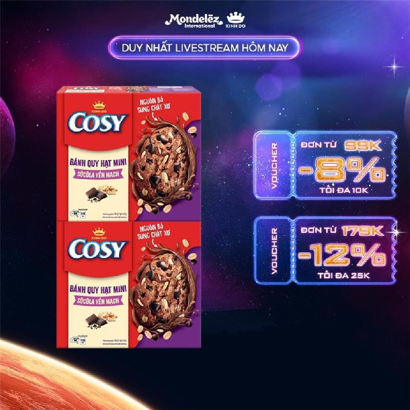 Combo 2 Hộp Bánh quy COSY Hạt Socola Yến Mạch, Hộp 196g