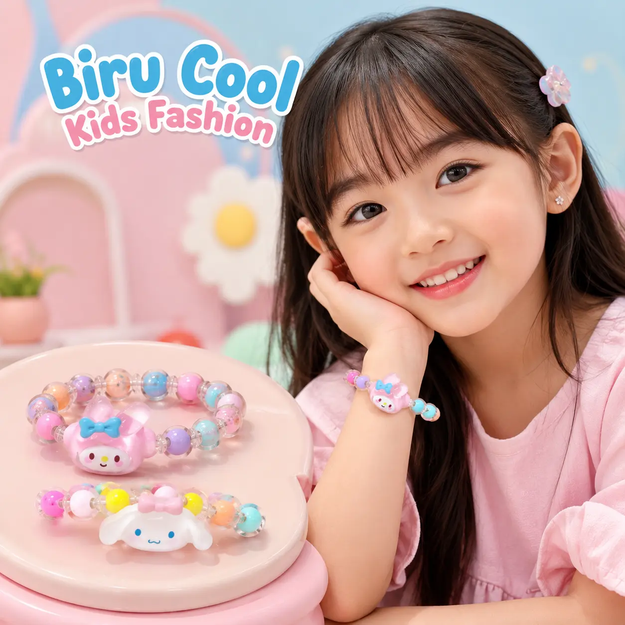 Biru Cool Kids Fashion Gelang Anak Manik Manik Warna Warni Karakter Lucu Aksesoris Anak Perempuan Imut Untuk Hadiah