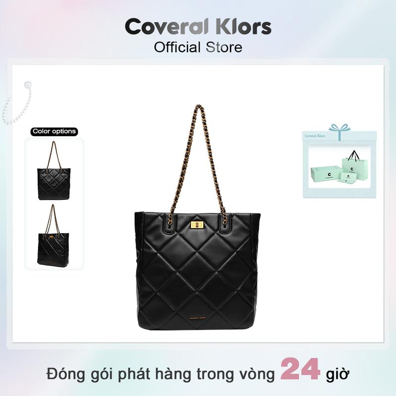 COVERAL & KLORS -【đóng gói hộp quà tặng Túi đeo chéo nữ dây kim cương vàng đen, vòng tay kim loại, thiết kế kẻ sọc sang trọng