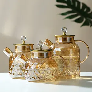 Teko Kaca Chapin Model Klasik dengan Saringan Stainless Steel (Gold)