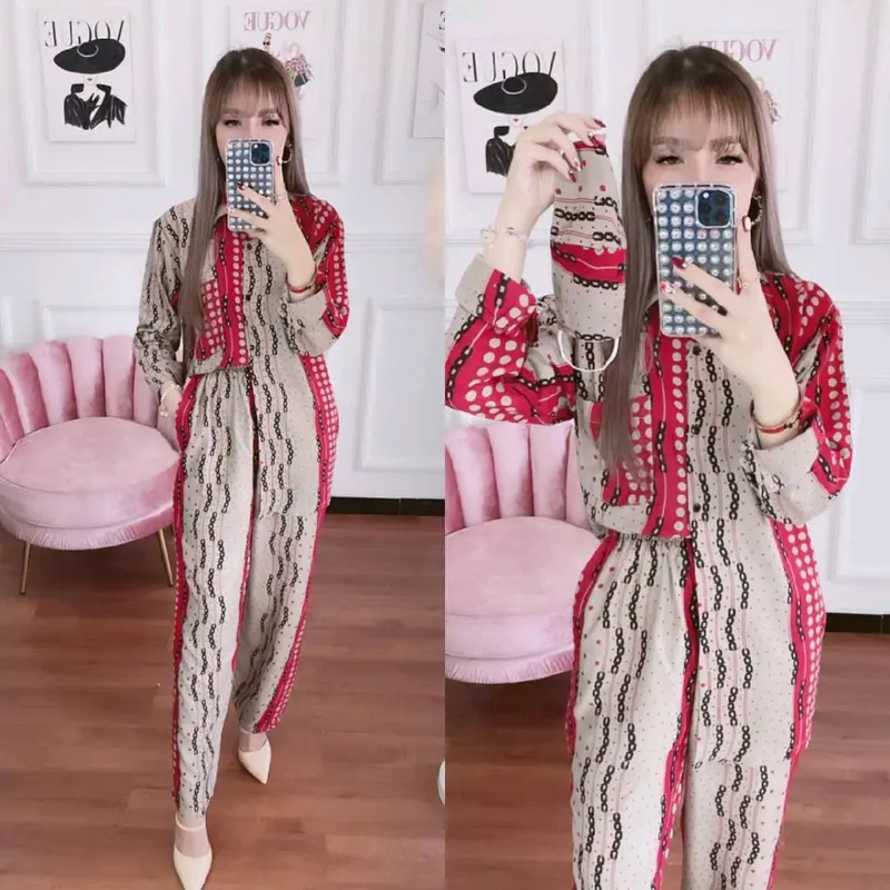 NEW ONE SET KEMEJA RAYON PREMIUM MOTIF RENDA 2 Wanita Setelan Dewasa Baju Karet Nyaman Panjang 1