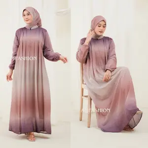 Gamis Ceruti Babidoll Premium Set Hijab Gradasi/Gamis Ceruti Lebaran 2025 Simpel Mewah elegan/Dress Set Hijab