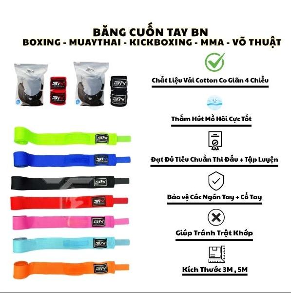 [RẺ VÔ ĐỊCH] Quấn tay Boxing Chính Hãng BN Băng Đa Quấn Tay Co Dãn 4 Chiều (2 CHIẾC)