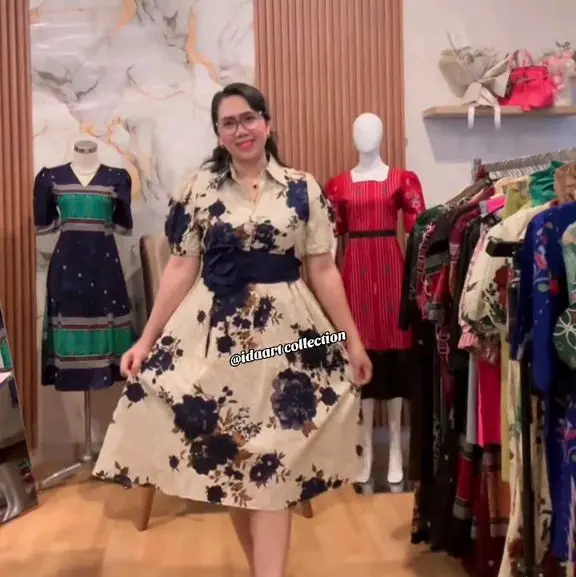 DRESS LINEN BUNGA MAWAR CANTIK ELEGAN DAN MEWAHH 2