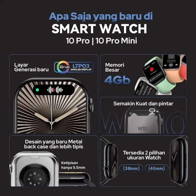 SmartWatch 10 Pro Mini 38mm Pria Wanita Jam AMOLED Pemantauan Detak Jantung Oksigen Darah Pelacak Kebugaran Panggilan Bluetooth Wallpaper Kustom Jam Tangan Pintar Anti Air untuk Pria Olahraga Kompatibel dengan Android & iOS 2