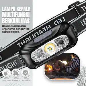 Senter ikat kepala isi ulang ultra terang dengan sensor cahaya intensitas tinggi, kecil dan portabel.