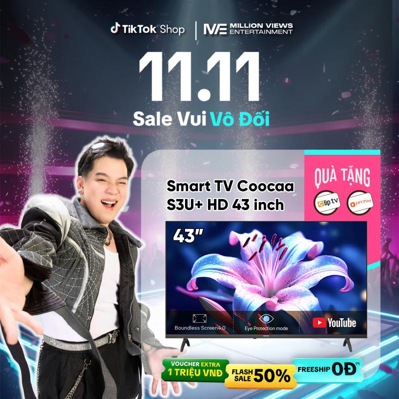  【LONG CHUN Coocaa Smart Tivi 43S3U+ 43 Inch - Độ Phân Giải FullHD - Truyền Hình Nét Cực Cao - Bảo Hành 2 Năm  - Kết Nối Wifi - DVB T2 Xem Truyền Hình KTS - Âm Thanh Dolby - Bảo Vệ Mắt - Xem Phim - Xem Bóng Đá. 