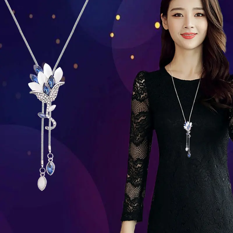 Vòng Cổ Mặt Dây Chuyền Thanh Lịch Thời Trang Cho Nữ, Dây Chuyền Áo Len Tua Rua Đính Hoa Hồng, Trang Trí
