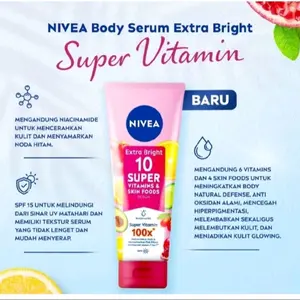 NIVEA Extra Bright 10 Super Vitamins & Skin Foods 180ml Mencerahkan Tubuh Vitamin Pencerah Perawatan Lotion dengan Niacinamide & SPF 15 body lotion tubuh