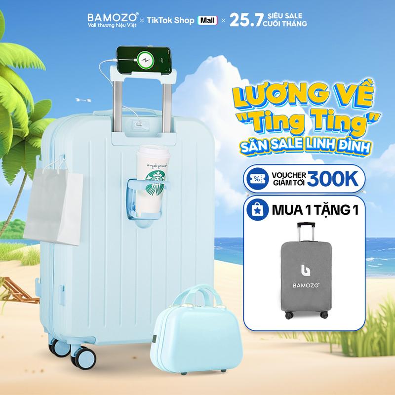   TẶNG CỐP  Vali Bamozo Vali Kéo Du Lịch Cao Cấp 8812 + Cốp Đựng Đồ Make Up Size 20 24 Nhựa ABS PC Bền đẹp Có Cổng Sạc USB An Toàn Bảo Mật Tiện Lợi Linh Hoạt 