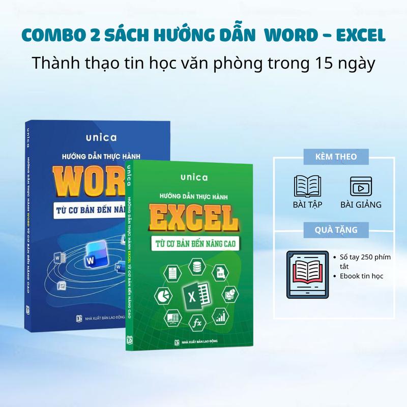 Combo 2 Sách Excel - Word Hướng Dẫn Thực Hành Từ Cơ Bản Đến Nâng Cao Unica