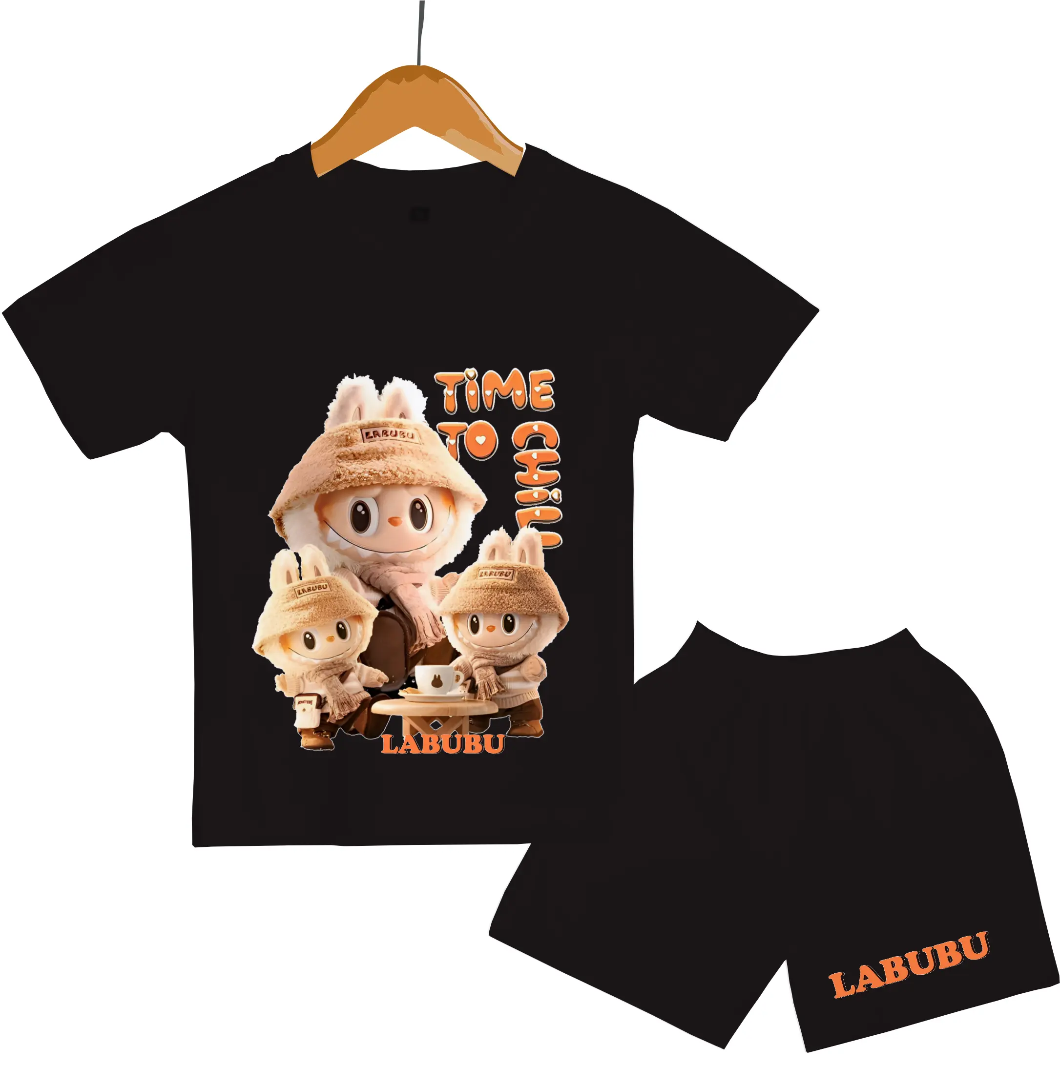 Luwi Kids Setelan Anak Cewek Cowok Gambar Labubu Latte Celana Fashion Baju Motif