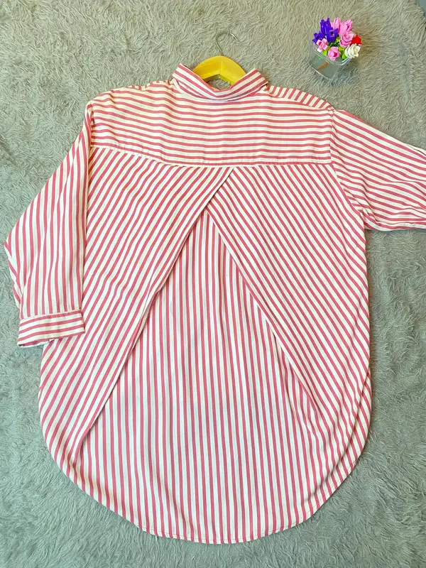 Kemeja Blouse Rayon Salur Stripe Wanita Oversize Silang Belakang Baju Atasan Nyaman viral korean outfit 5