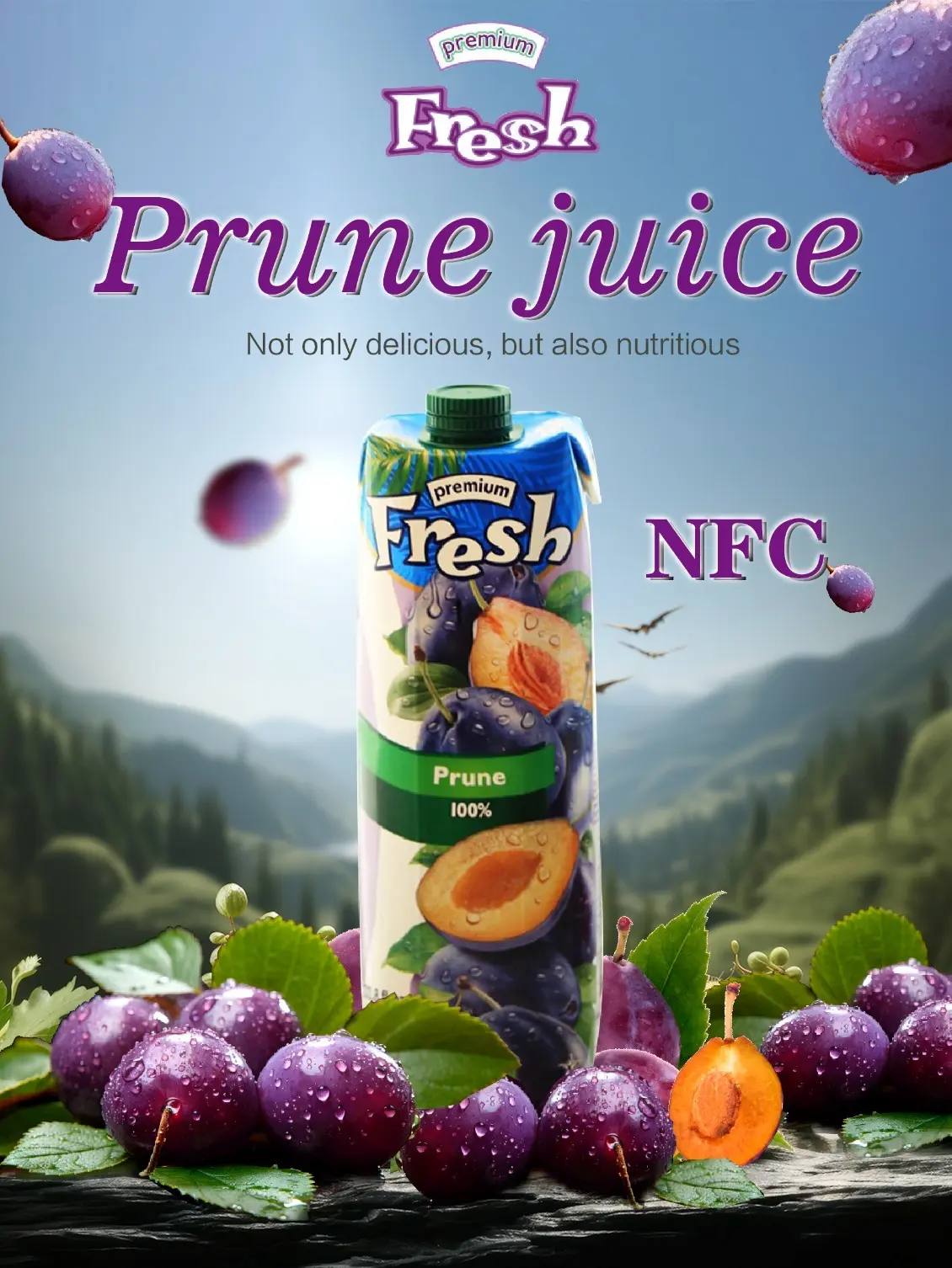 Premium Fresh 100% Prune Juice 1L x 3 [Bundle of Three] - NFC(Not from Concentrate), {Halal Certified} Beverage Natural Sugar Drinks