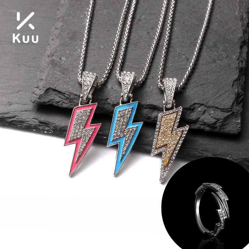  Bộ Vòng Cổ Nam Hình Tia Chớp Đính Đá Lấp Lánh Cá Tính Thời Trang & Nhẫn Freesize Chất Liệu Titan Không Rỉ Dễ Phối Đồ Combo Vòng Cổ Tia Chớp + Nhẫn 