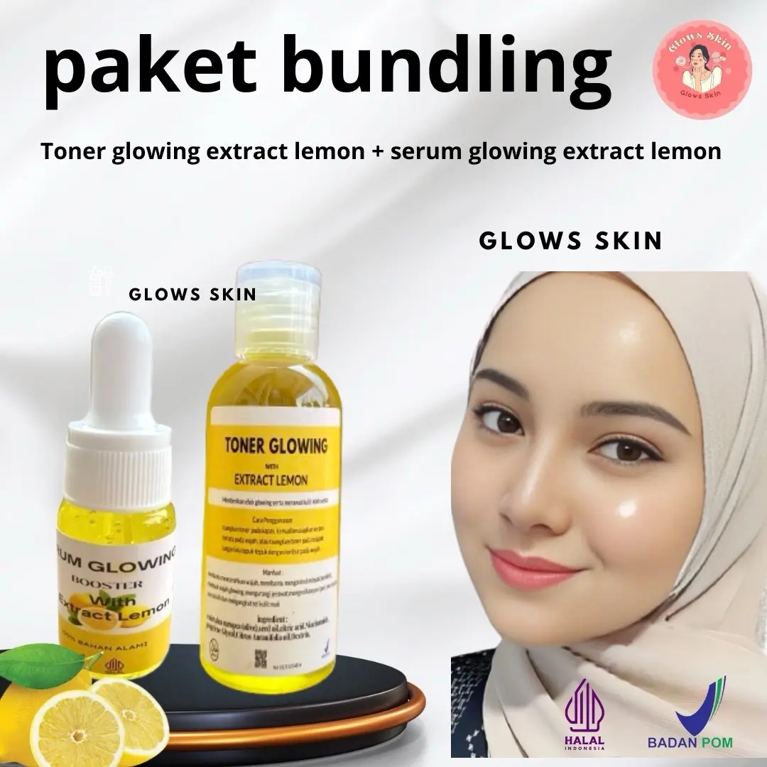 Paket toner lemon glowing dan serum booster glowing lemon Mencerahkan Mengencangkan Perawatan Vitamin Wajah Essence Bopeng Pencerah Hitam Aging Acid