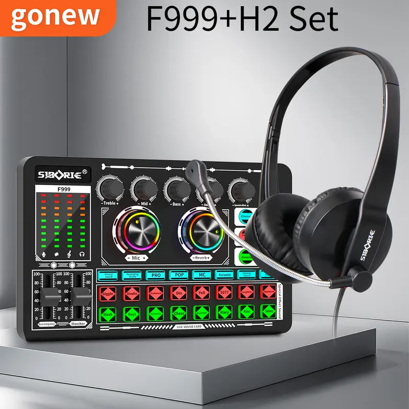 Gonew Soundcard F999 Mixer Bluetooth Audio USB External Sound Card Live Teater Karaoke kartu suara mic 2