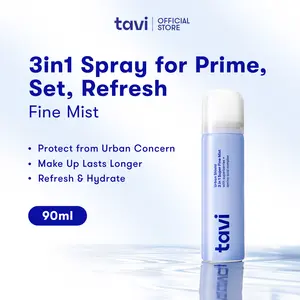 TAVI Urban Shield 3 in 1 Super Fine Mist 90 ml - Setting Spray Primer Multifungsi Make up Tahan Lama 12 Jam | Make up Anti Crack & Flawless  | Melembabkan dan Melindungi dari Polusi & Blue Light | Aman untuk Semua Jenis Kulit & Kulit Berjerawat