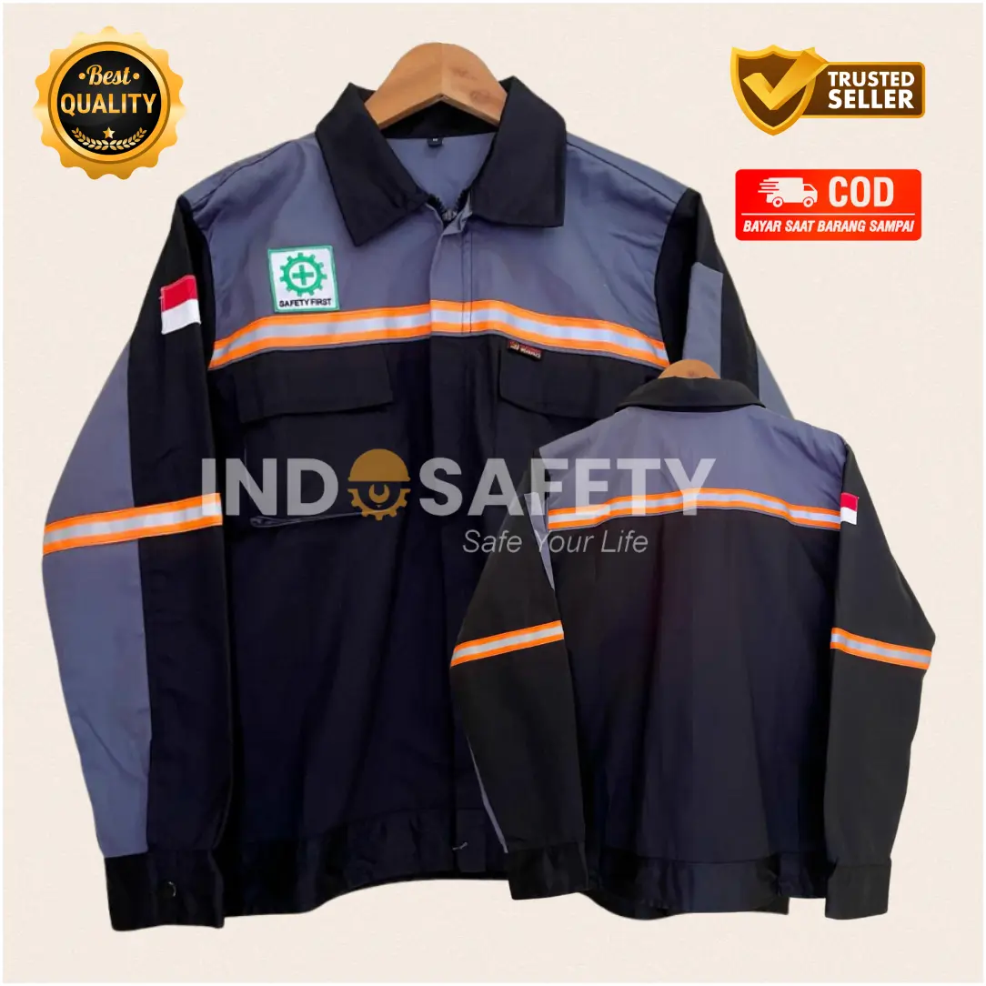 COD I ATASAN WEARPACK SAFETY MODEL STANDAR KOMBINASI LENGAN PANJANG HITAM ABU