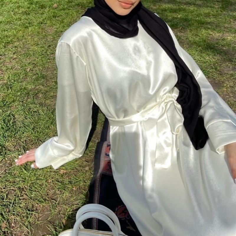 Solid Color Muslim Dresses for Women Satin Abaya Large Multi Color Sardine Abaya Long Sleeve Dress Women's Islamic Clothing Terno Muslim Outfit  Long Dress for Muslimah TUTU 9