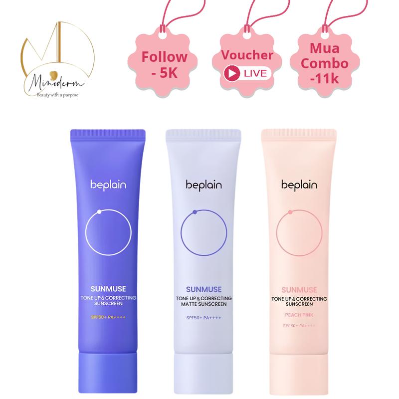 Kem chống nắng Beplain Sunmuse lai vật lý và hóa học bảo vệ da nâng tone SPF 50+ PA++++